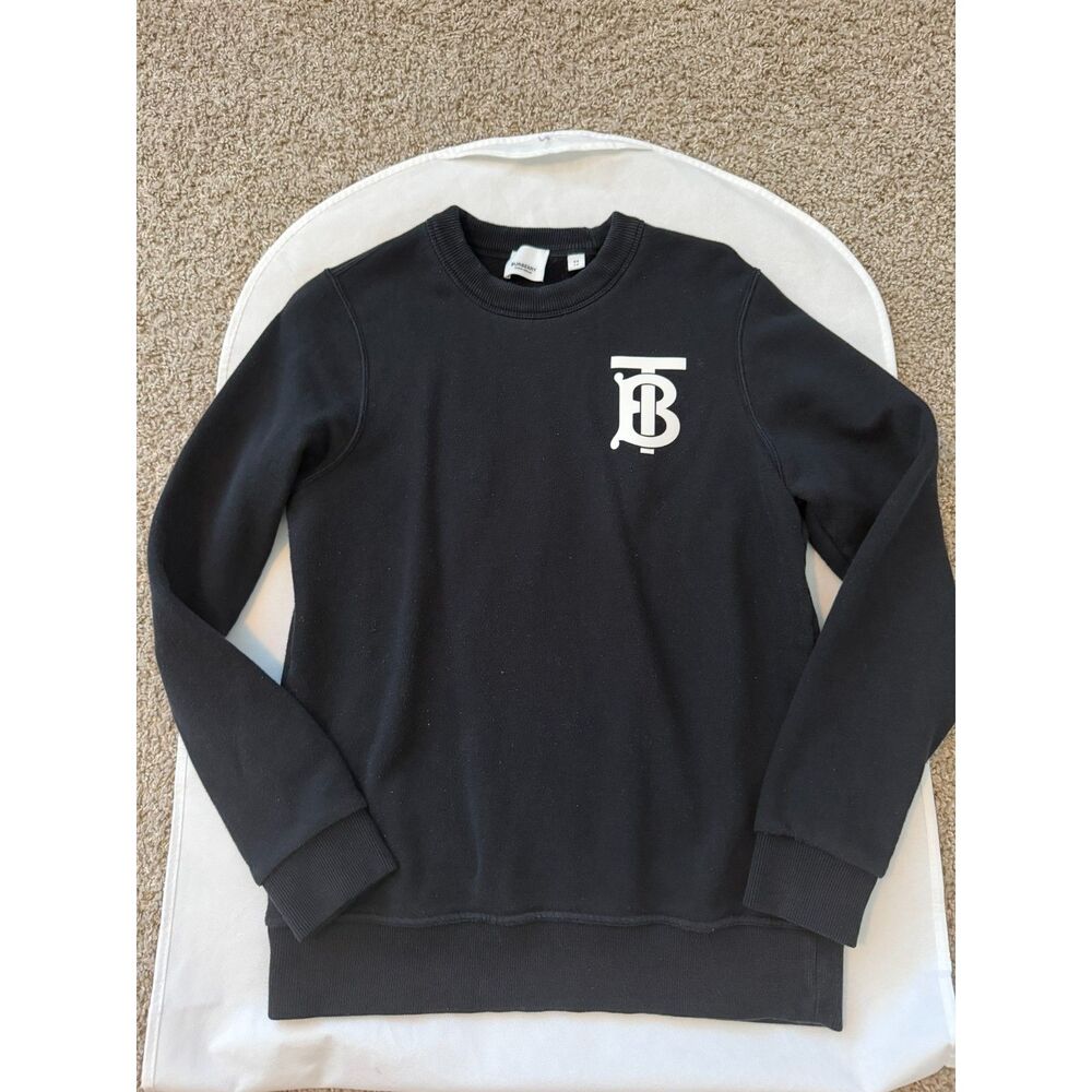 Burberry Black TB Monogram Logo Crewneck Sweatshirt Mens Size XS 100% Cotton
